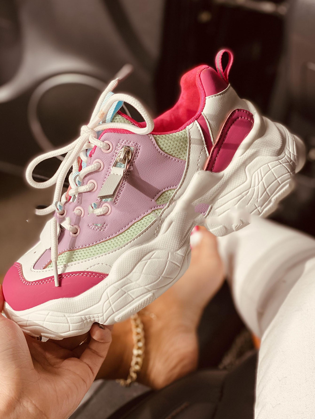 Pastel Chunky Sneakers Lace Up Platform