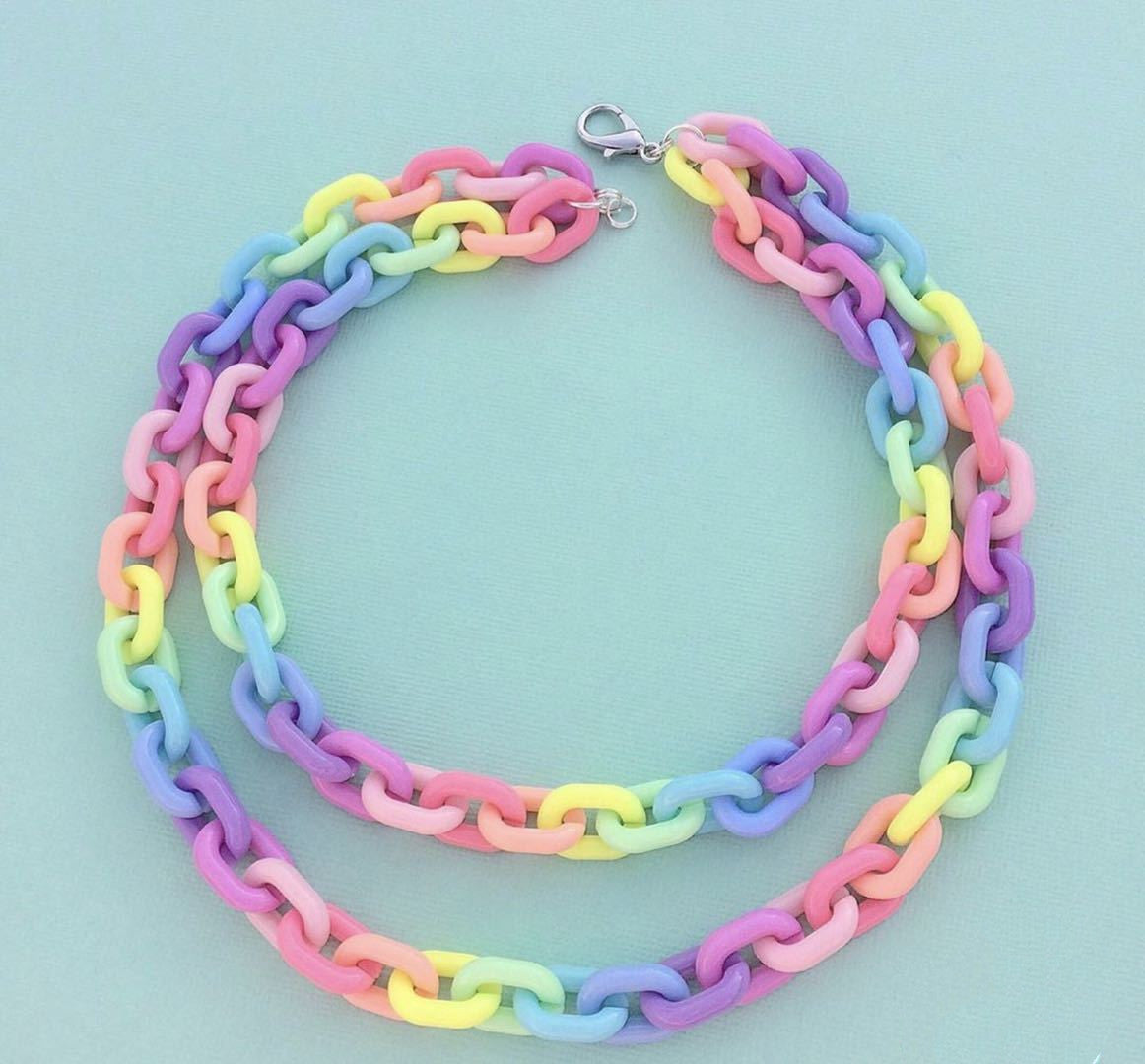 Pastel Rainbow  Double-Chain Necklace Set