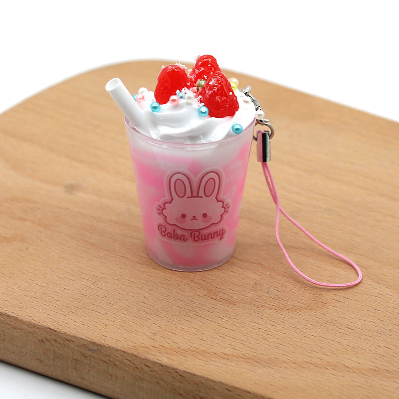 Strawberry Bunny Ice Cream Cup Keychain