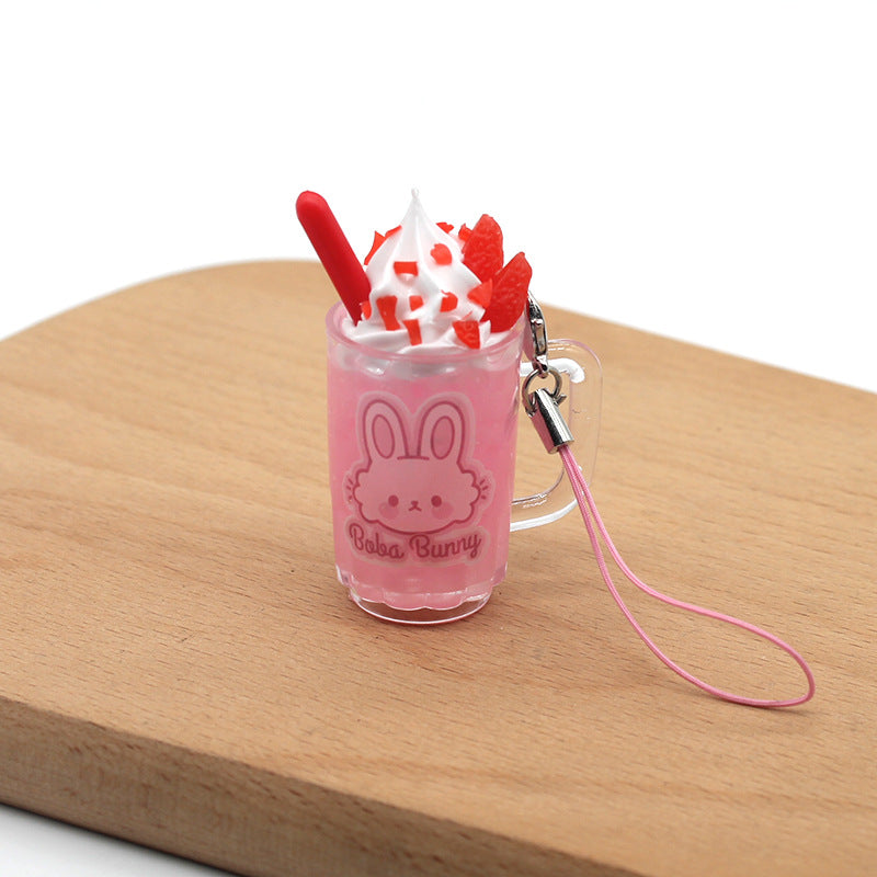 Strawberry Bunny Ice Cream Cup Keychain