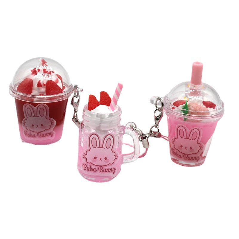 Strawberry Bunny Ice Cream Cup Keychain