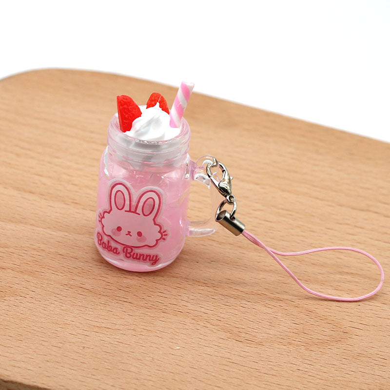 Strawberry Bunny Ice Cream Cup Keychain