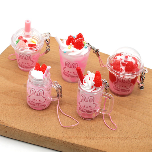 Strawberry Bunny Ice Cream Cup Keychain