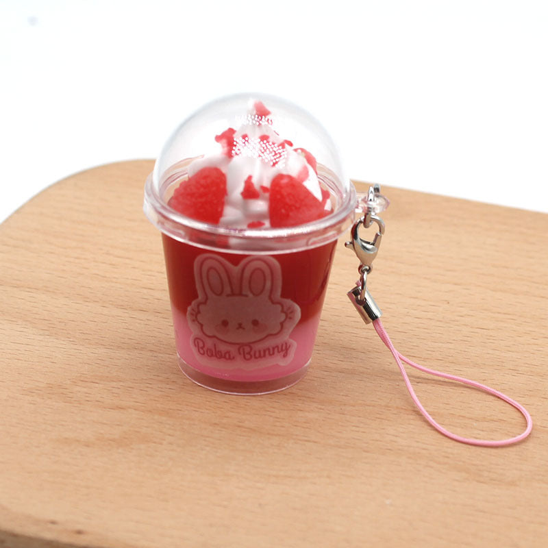 Strawberry Bunny Ice Cream Cup Keychain