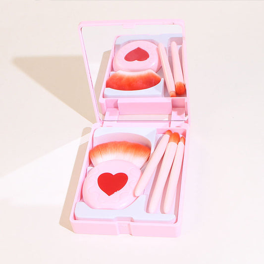 Heart Cosmetic Brush Set With Mirror