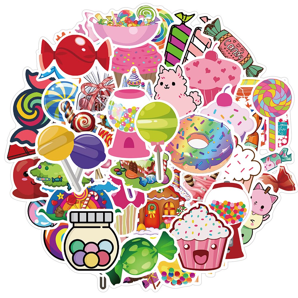 Colorful Kawaii Candy Stickers 50 Pack
