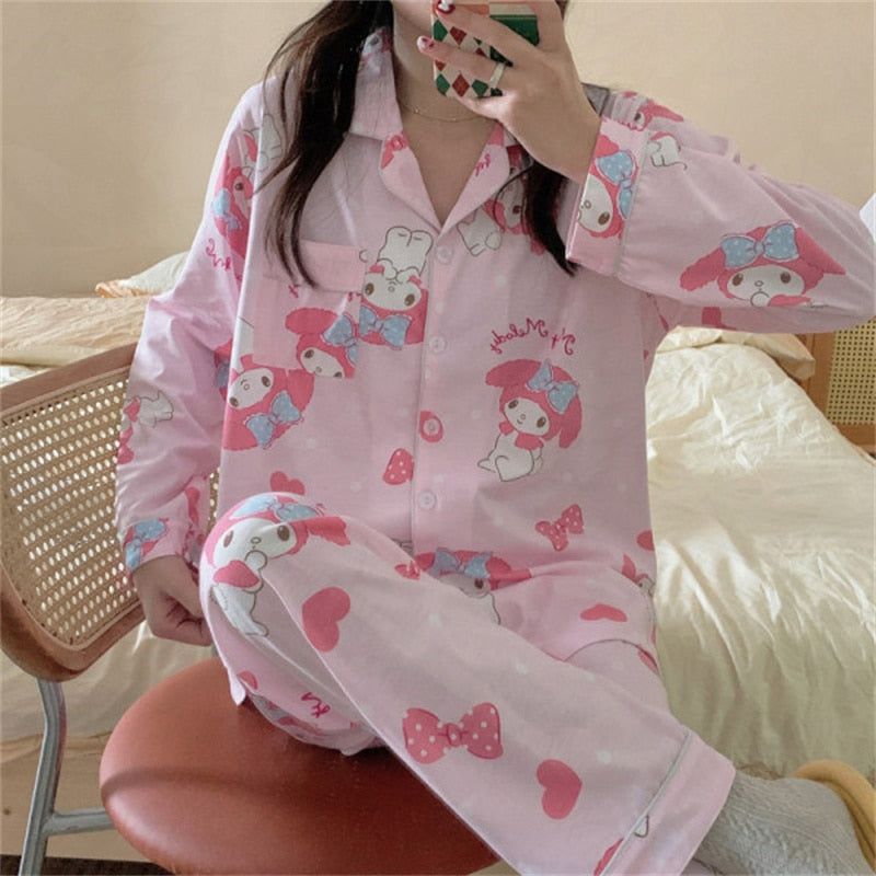 Sanrio Kuromi Melody Hello Kitty Two Piece Soft Pajamas