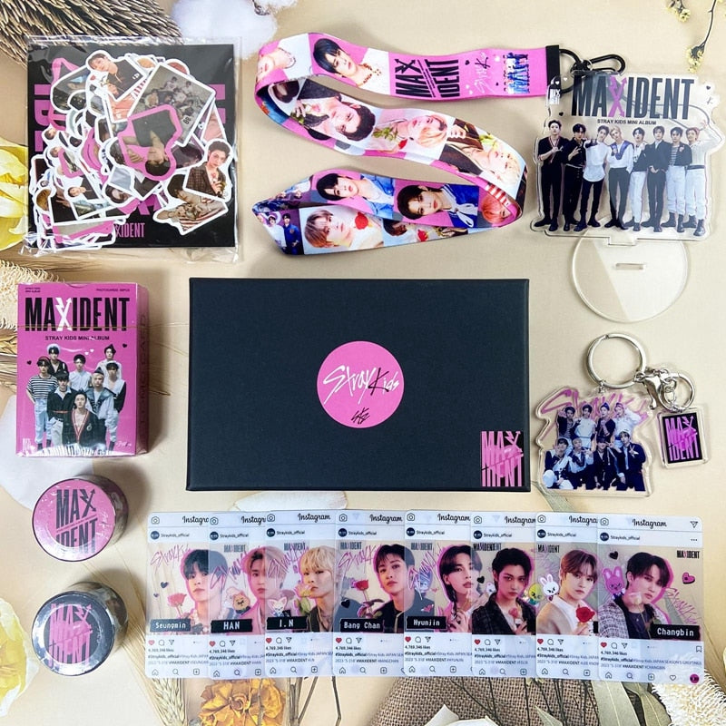 Kpop Stray Kids MAXIDENT Gift Box Set StrayKids MAXIDENT New Album Photocards Lomo Card Sticker Lanyard Keychains Fans Gifts