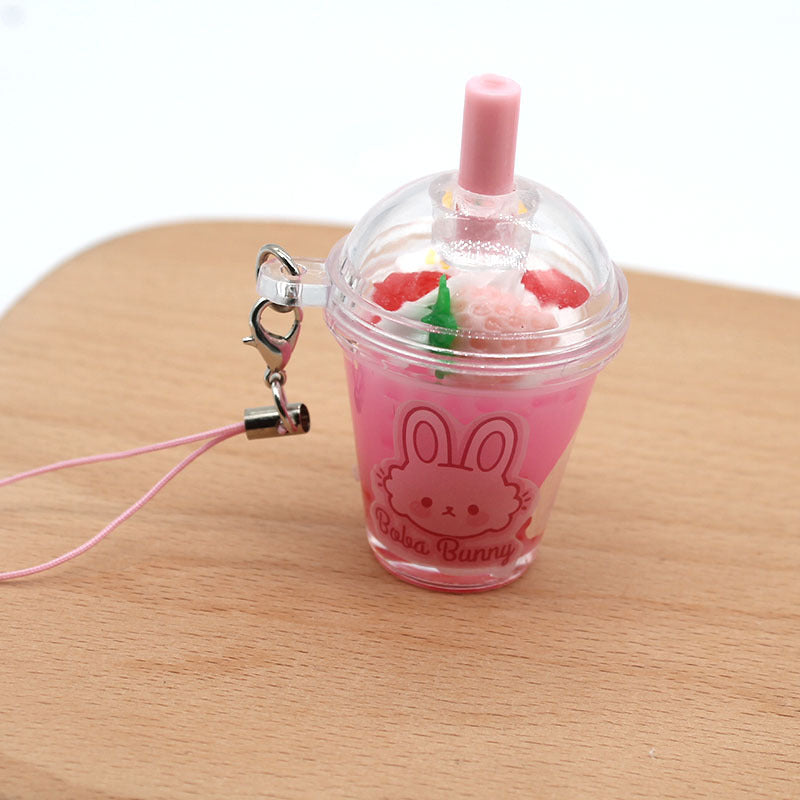 Strawberry Bunny Ice Cream Cup Keychain