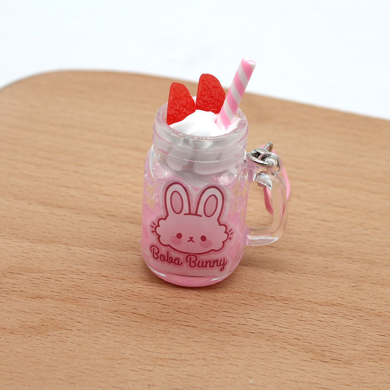 Strawberry Bunny Ice Cream Cup Keychain